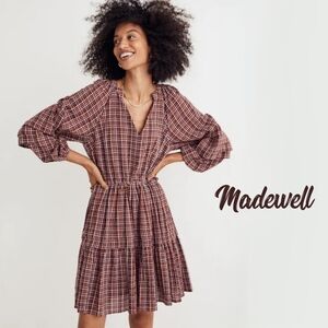 Madewell Seersucker Wrap Mini Dress Dark Merlot NH100